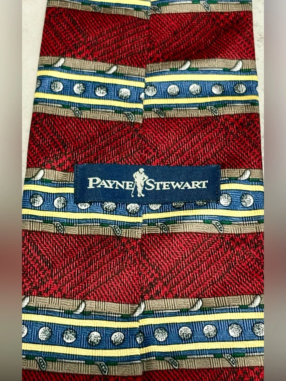 Vintage Payne Stewart Golf Tie 100% Silk Made in USA Red Novelty Necktie